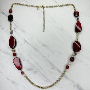 Chico's Chunky Red Burgundy Beaded Statement Necklace ✨